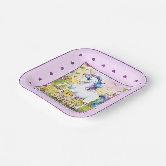 Magische pastel aangepaste eenhoorn verjaardag papieren bordje (Gebogen)