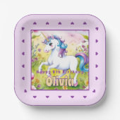 Magische pastel aangepaste eenhoorn verjaardag papieren bordje (Voorkant)