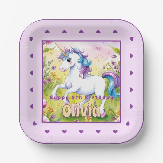 Magische pastel aangepaste eenhoorn verjaardag papieren bordje (Voorkant)