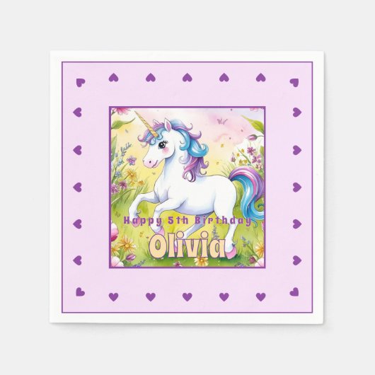 Magische pastel aangepaste eenhoorn verjaardag servet (Voorkant)