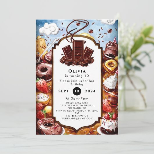 Magische pastel chocolade verjaardag kaart (Staand voorkant)