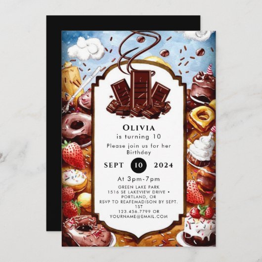 Magische pastel chocolade verjaardag kaart (Voorkant / Achterkant)