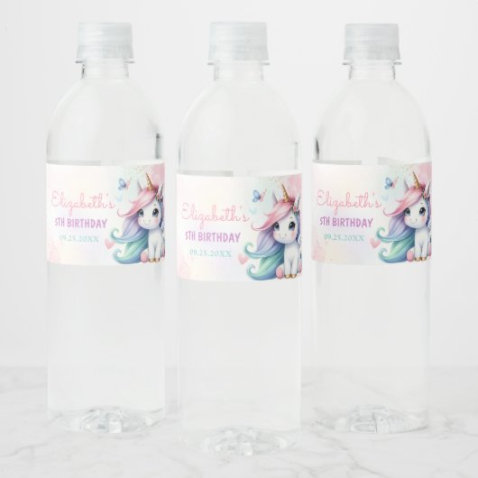 Magische Pastel Eenhoorn Regenboog Verjaardag Waterfles Etiket (Flessen)