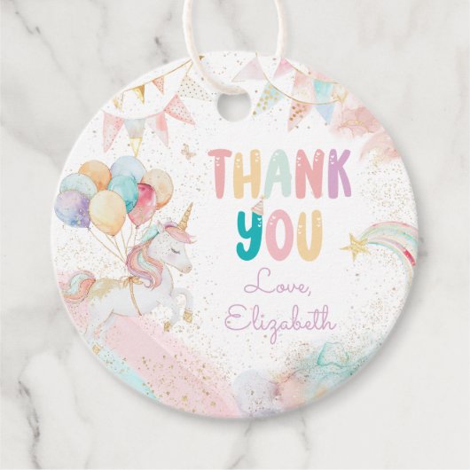 Magische Pastel Eenhoorn Verjaardag Dank u Bedankjes Labels (Voorkant)
