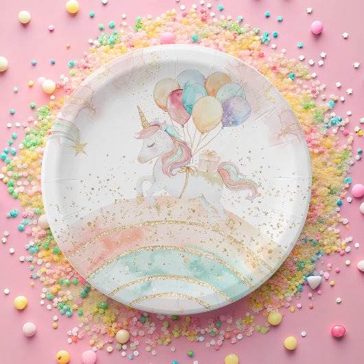 Magische Pastel Eenhoorn Verjaardag Papieren Bordje