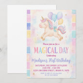 Magische Pastel Eenhoorn Verjaardag Uitnodiging (Voorkant / Achterkant)