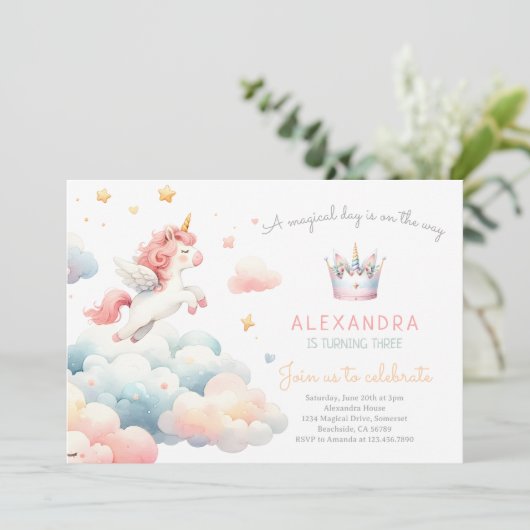 Magische Pastel Eenhoorn Verjaardagsfeest Kaart (Staand voorkant)