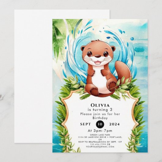 Magische pastel otter verjaardag kaart (Voorkant / Achterkant)