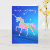 Magische Pastel Rainbow Unicorn Verjaardag Kaart (Gele Bloem)