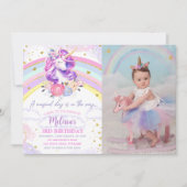 Magische Pastel Regenboog Eenhoorn Verjaardag Foto Kaart (Voorkant)