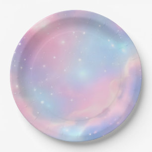 Magische Pastel Roze Blauwe Sterren Stelsel Kosmis Papieren Bordje