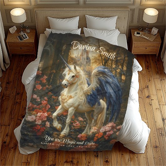Magische Pegasus Wit Blauw Fantasy Eenhoorn Fleece Deken