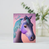 Magische Pony in Paars en Blauwgroen met de Naam v Briefkaart (Staand voorkant)