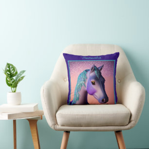 Magische Pony in Paars en Blauwgroen met de Naam v Kussen