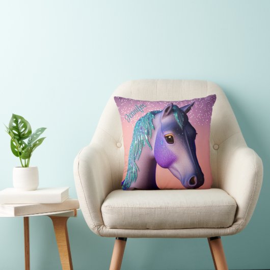 Magische Pony in Paars en Blauwgroen met de Naam v Kussen (Stoel)