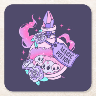 Magische Potion Schattige Roze Halloween Potion Fl Kartonnen Onderzetters
