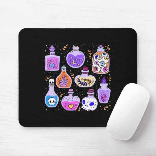 Magische Potions Flessen Witchy Halloween Print Muismat (Met muis)
