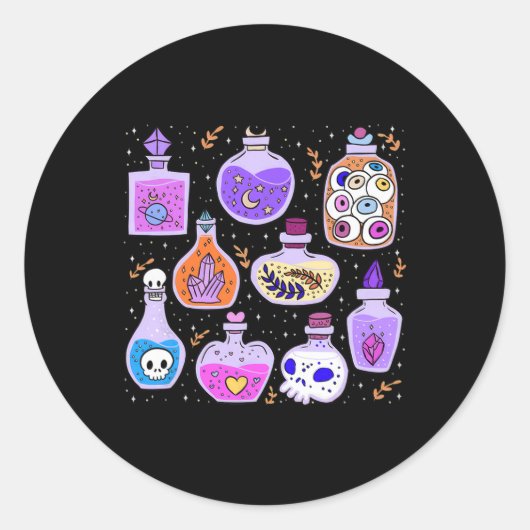 Magische Potions Flessen Witchy Halloween Print Ronde Sticker (Voorkant)