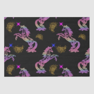 Magische Prancing Regenboog Eenhoorns op Zwart Tissuepapier