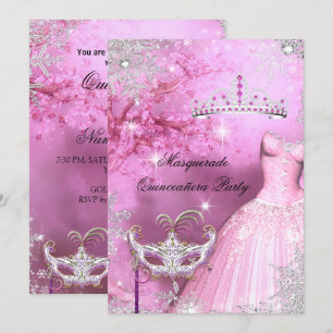 Magische Prinses Quinceanera Maskerade Roze 2 Kaart