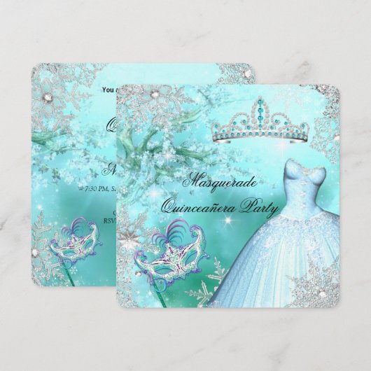 Magische prinses Quinceanera Masquerade Blauwgroen Kaart (Voorkant / Achterkant)