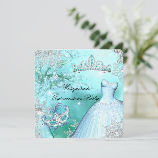Magische prinses Quinceanera Masquerade Blauwgroen Kaart (Staand voorkant)