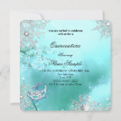 Magische prinses Quinceanera Masquerade Blauwgroen Kaart (Achterkant)