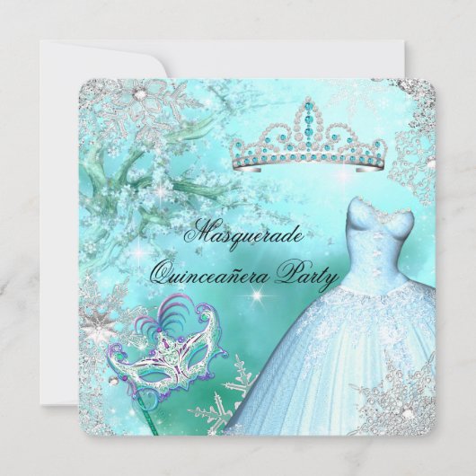 Magische prinses Quinceanera Masquerade Blauwgroen Kaart (Voorkant)