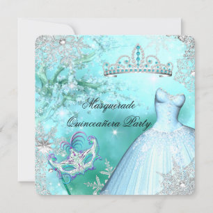 Magische prinses Quinceanera Masquerade Blauwgroen Kaart