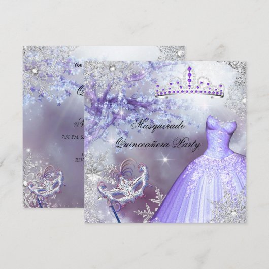 Magische prinses Quinceanera Masquerade Paars Kaart (Voorkant / Achterkant)