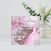 Magische prinses Quinceanera Masquerade Pink Kaart (Staand voorkant)