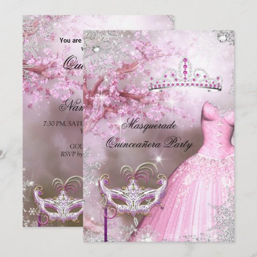 Magische prinses Quinceanera Masquerade Pink Kaart (Voorkant / Achterkant)
