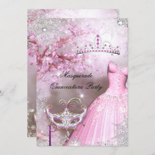 Magische prinses Quinceanera Masquerade Pink Kaart
