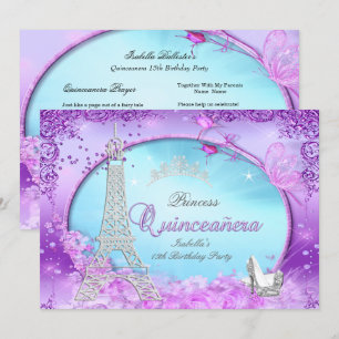 Magische Prinses Quinceanera Paars Turquoise Blauw Kaart