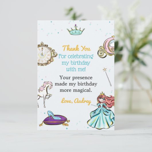 Magische prinses sprookjesfeest dank je kaart (Staand voorkant)