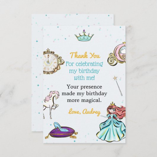 Magische prinses sprookjesfeest dank je kaart (Voorkant / Achterkant)