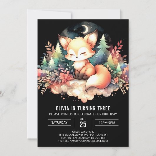Magische Printable Fox Verjaardag Kaart (Voorkant)