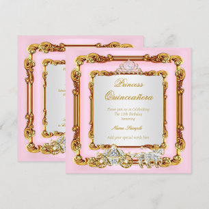 Magische Quinceanera Pink Gold Horse Kaart