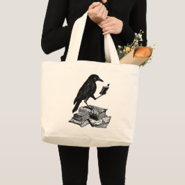 Magische raaf met academische boeken grote tote bag