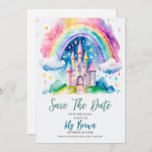 Magische Rainbow Castle Verjaardag Save The Date - Kaart (Voorkant / Achterkant)