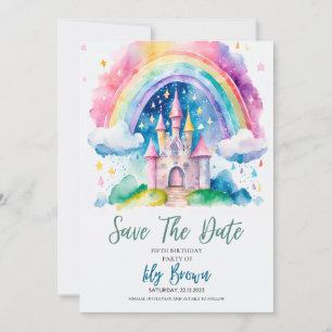 Magische Rainbow Castle Verjaardag Save The Date - Kaart