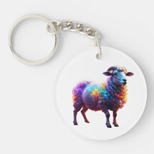 Magische Rainbow Sheep Art Sleutelhanger (Voorkant)
