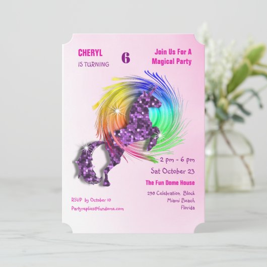 Magische Rainbow Unicorn Schattigee Girly Party Ui Kaart (Staand voorkant)