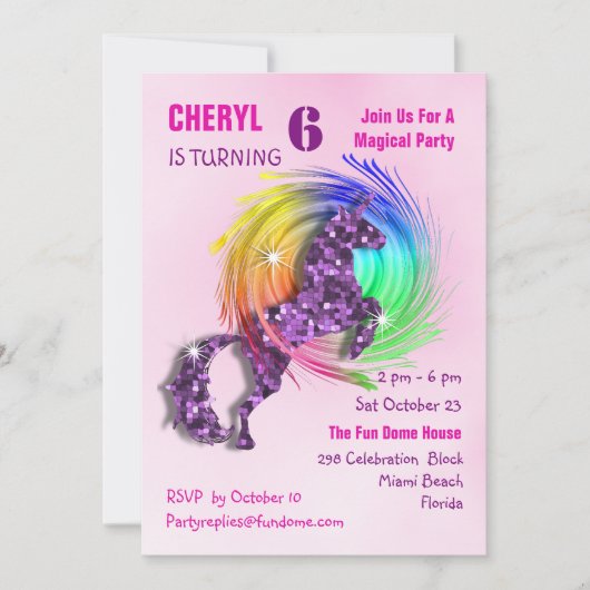 Magische Rainbow Unicorn Schattigee Girly Party Ui Kaart (Voorkant)