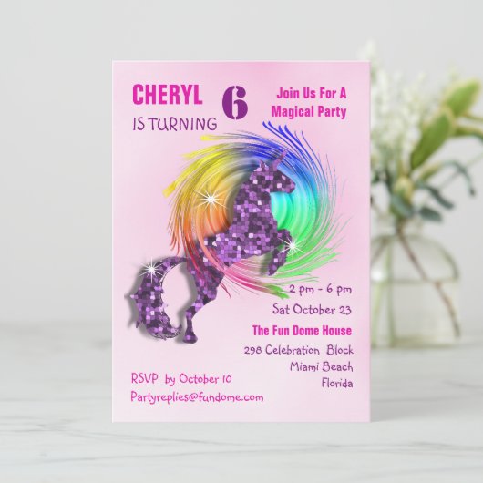 Magische Rainbow Unicorn Schattigee Girly Party Ui Kaart (Staand voorkant)