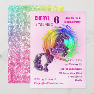 Magische Rainbow Unicorn Schattigee Girly Party Ui Kaart