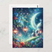 Magische Ramadan Maan & Moskee Briefkaart (Voorkant / Achterkant)