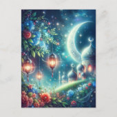 Magische Ramadan Maan & Moskee Briefkaart (Voorkant)