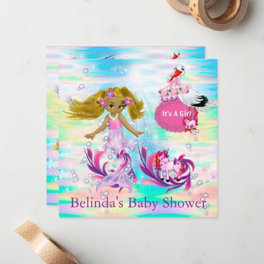 Magische Regenboog Baby Meerminnen Notitiekaartje (Voorkant / Achterkant in situ)