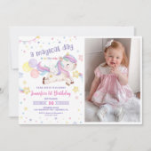 Magische Regenboog Eenhoorn 1e Verjaardag Party Fo Kaart (Voorkant)